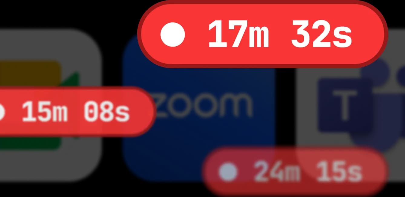 Meeting duration indicators showing time spent in meetings